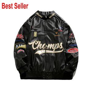 Oversized Faux Leather Racing Jacket Unisex Motorcycle Biker Style Streetwear